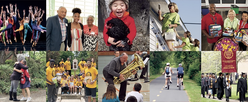 a collage of people playing instruments