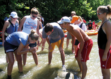 people studying river